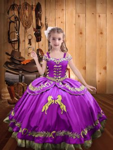 Lilac Lace Up Pageant Gowns For Girls Beading and Embroidery Sleeveless Floor Length