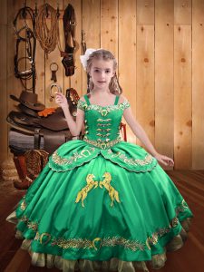 Turquoise Ball Gowns Beading and Embroidery Little Girls Pageant Dress Lace Up Satin Sleeveless Floor Length