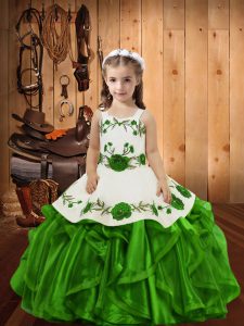 Cheap Organza Lace Up Straps Sleeveless Floor Length Little Girls Pageant Dress Embroidery and Ruffles