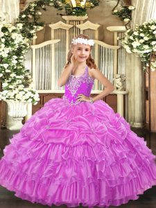 Sleeveless Beading and Ruffled Layers and Pick Ups Lace Up High School Pageant Dress