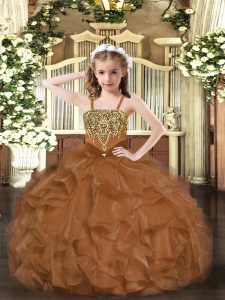Floor Length Ball Gowns Sleeveless Brown Kids Formal Wear Lace Up