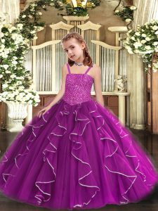 Purple Pageant Dress Womens Party and Sweet 16 and Quinceanera and Wedding Party with Beading and Ruffles Straps Sleeveless Lace Up
