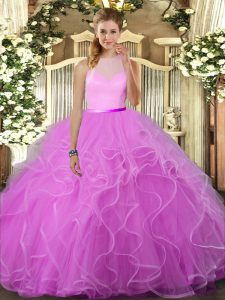 Ruffles Quince Ball Gowns Lilac Backless Sleeveless Floor Length