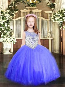 Perfect Baby Blue Zipper Scoop Beading Little Girl Pageant Dress Tulle Sleeveless