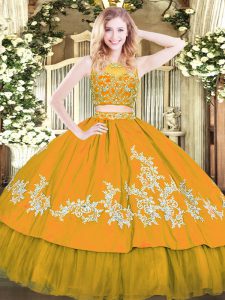 Sumptuous Gold Zipper Scoop Beading and Appliques Quinceanera Dresses Tulle Sleeveless