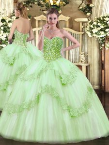 Chic Apple Green Lace Up Sweetheart Beading and Appliques Quinceanera Gowns Tulle Sleeveless