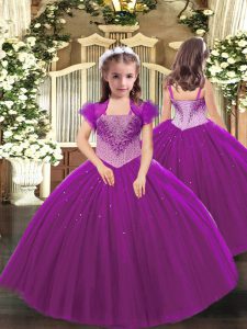 Straps Sleeveless Tulle Little Girls Pageant Gowns Beading Lace Up
