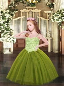 Sleeveless Appliques Lace Up Little Girls Pageant Gowns