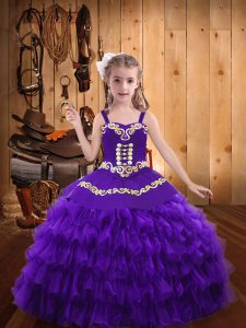 Excellent Eggplant Purple Sleeveless Organza Lace Up Little Girl Pageant Dress for Party and Sweet 16 and Quinceanera and Wedding Party