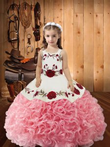 Unique Fabric With Rolling Flowers Sleeveless Little Girl Pageant Dress and Embroidery and Ruffles