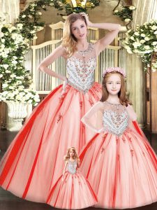 Red 15th Birthday Dress Military Ball and Sweet 16 with Beading Scoop Sleeveless Lace Up