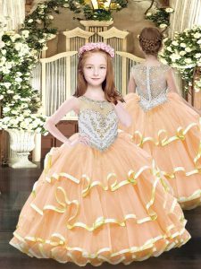 Sleeveless Beading and Ruffled Layers Zipper Pageant Gowns For Girls