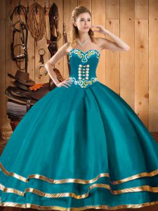 Sweetheart Sleeveless Ball Gown Prom Dress Floor Length Embroidery Teal Organza