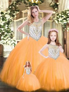 Enchanting Floor Length Ball Gowns Sleeveless Orange Red Sweet 16 Dresses Lace Up