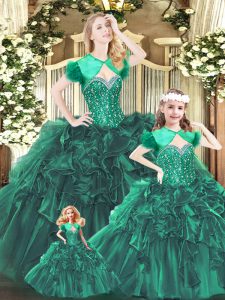Exceptional Ball Gowns Ball Gown Prom Dress Green Sweetheart Organza Sleeveless Floor Length Lace Up