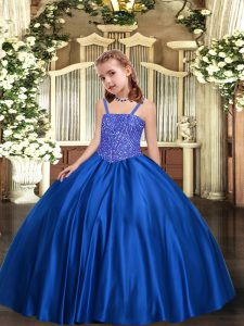 Popular Royal Blue Lace Up Little Girls Pageant Dress Wholesale Beading Sleeveless Floor Length