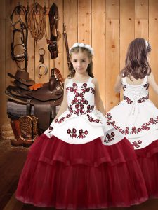 Floor Length Ball Gowns Sleeveless Burgundy Little Girls Pageant Dress Wholesale Lace Up