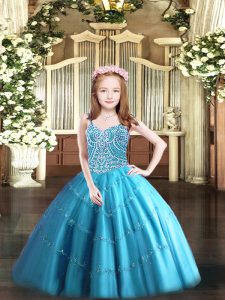 Baby Blue Sleeveless Tulle Lace Up Pageant Dress for Teens for Party and Quinceanera