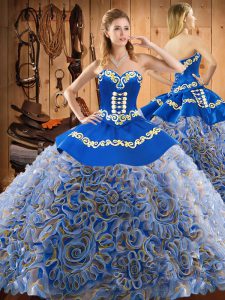 Multi-color Lace Up Quinceanera Gown Embroidery Sleeveless Sweep Train