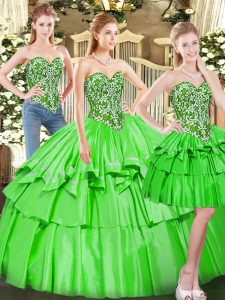 Stylish Tulle Sleeveless Floor Length Sweet 16 Dresses and Beading and Ruffled Layers