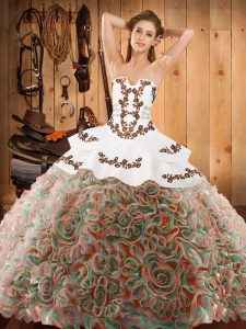 Strapless Sleeveless Sweet 16 Quinceanera Dress With Train Sweep Train Embroidery Multi-color Satin and Fabric With Rolling Flowers