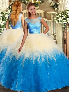 High Class Ruffles Quinceanera Gown Multi-color Backless Sleeveless Floor Length