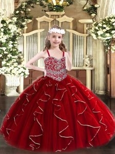 Excellent Organza Sleeveless Floor Length Kids Pageant Dress and Beading and Ruffles