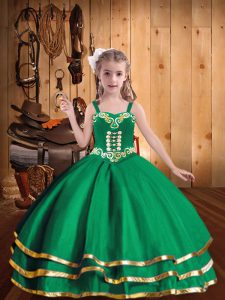 Green Sleeveless Organza Lace Up Little Girls Pageant Gowns for Party and Sweet 16 and Quinceanera and Wedding Party