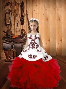 Floor Length Red Kids Formal Wear Straps Sleeveless Lace Up