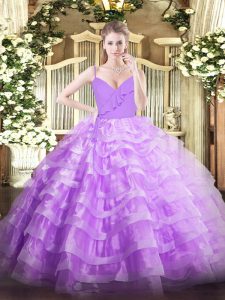 Floor Length Ball Gowns Sleeveless Lavender Quinceanera Dresses Zipper