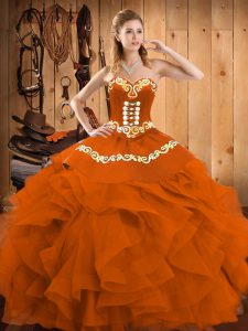 Clearance Satin and Organza Sleeveless Floor Length Quinceanera Dress and Embroidery and Ruffles