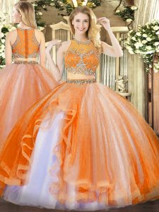 Orange Red Sleeveless Beading and Ruffles Floor Length 15 Quinceanera Dress