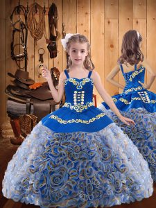 Pretty Ball Gowns Pageant Dress Womens Multi-color Straps Fabric With Rolling Flowers Sleeveless Floor Length Lace Up