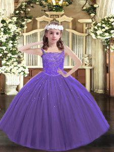 Sleeveless Lace Up Floor Length Beading Little Girls Pageant Gowns
