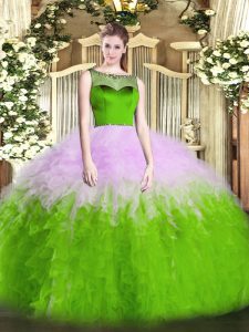 Admirable Multi-color Ball Gowns Scoop Sleeveless Tulle Floor Length Zipper Beading and Ruffles Quinceanera Gowns