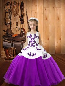 Eggplant Purple Straps Lace Up Embroidery Pageant Dress Sleeveless