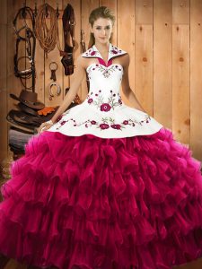 Colorful Sleeveless Lace Up Floor Length Embroidery and Ruffled Layers 15th Birthday Dress