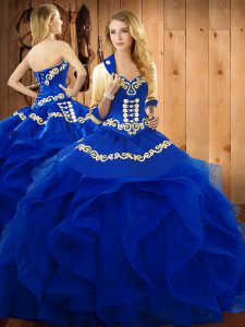 Gorgeous Floor Length Ball Gowns Sleeveless Blue Quinceanera Dresses Lace Up