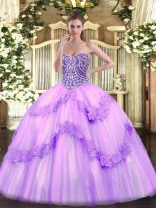 Lavender Sweetheart Lace Up Beading and Appliques Quinceanera Gowns Sleeveless