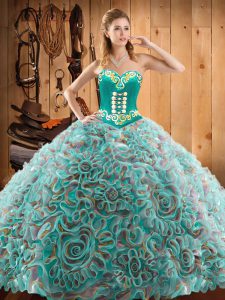 Multi-color Sweetheart Lace Up Embroidery 15th Birthday Dress Sweep Train Sleeveless