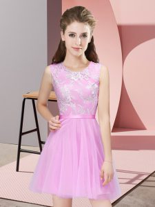 New Style Rose Pink Scoop Neckline Lace Damas Dress Sleeveless Side Zipper