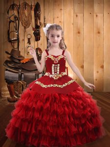 Organza Sleeveless Floor Length Pageant Gowns For Girls and Embroidery and Ruffled Layers