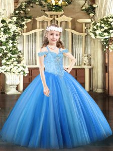 Perfect Off The Shoulder Sleeveless Tulle Glitz Pageant Dress Beading Lace Up