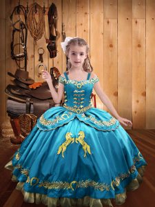 Super Floor Length Ball Gowns Sleeveless Baby Blue Pageant Gowns For Girls Lace Up