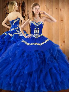 Best Blue Sleeveless Embroidery and Ruffles Floor Length Sweet 16 Quinceanera Dress