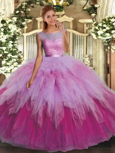 Floor Length Backless Sweet 16 Dress Multi-color for Military Ball and Sweet 16 and Quinceanera with Ruffles