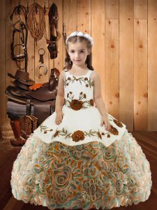 Multi-color Fabric With Rolling Flowers Lace Up Pageant Gowns For Girls Sleeveless Floor Length Embroidery and Ruffles