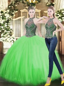Latest Sleeveless Floor Length Beading Lace Up Quinceanera Dresses