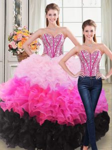 Traditional Organza Sleeveless Floor Length Quinceanera Gowns and Beading and Ruffles