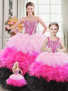 Extravagant Multi-color Organza Lace Up Quinceanera Dresses Sleeveless Floor Length Beading and Ruffles